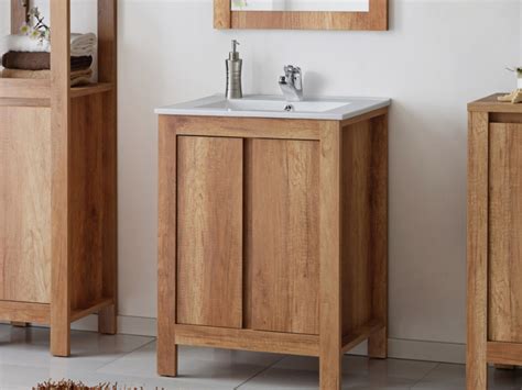 Free Standing Vanity Unit 600 Bathroom Cabinet Ceramic Sink Oak