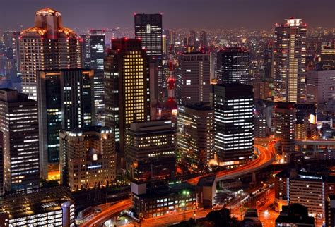 Osaka Japan Houses Skyscrapers Night Megapolis Hd Wallpaper