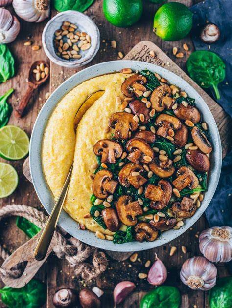 Découvrez 21 recettes de tags ! Creamy Vegan Polenta with Mushrooms and Spinach | Recette ...