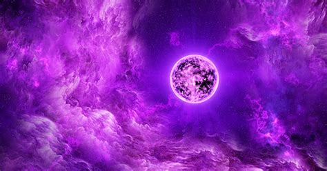 Flying Through Abstract Purple Space Nebula To The Big Purple Star