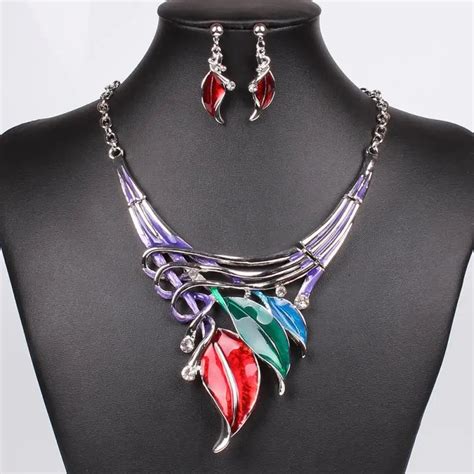 Colors Red Jewelry Sets Enamel Fashion Classic Leaves Shape Color