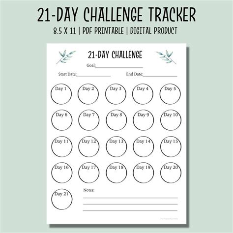 21 Day Challenge Tracker Printable Habit Tracker Pdf Goal Etsy 21 Day Challenge Goal