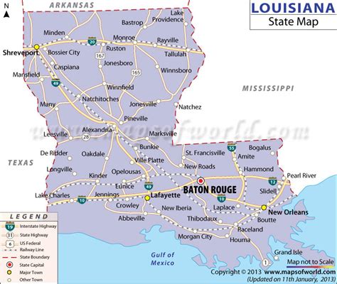 The gulf of mexico lies to the south. Louisiana State Map