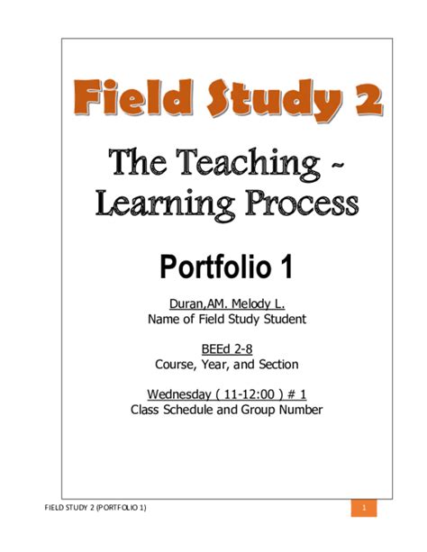 Doc Field Study 2 The Teaching Learning Process Portfolio 1 Am