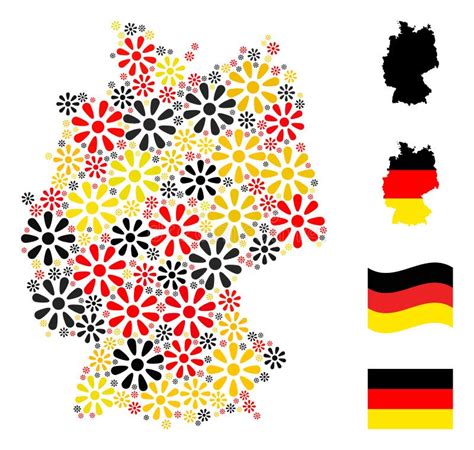 German Map Collage Of Flower Icons In German Flag Colors Stock Vector