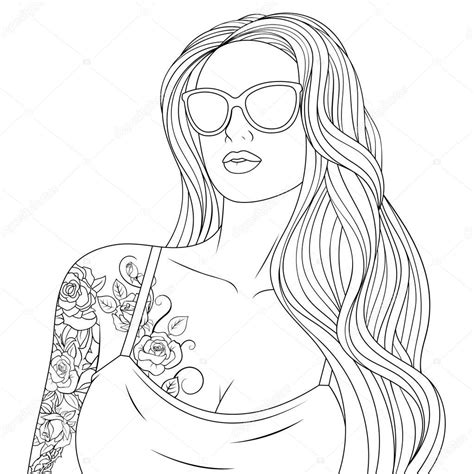 Beautiful Girl Coloring Pages — Stock Vector © Andrey