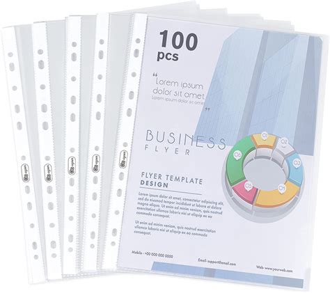 100 X Clear A4 Plastic Punched Punch Pockets 160 Micron Heavy Duty
