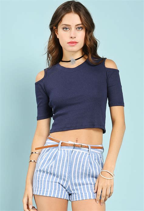 Cut Out Shoulder Crop Top Shop Old Cropped Tops And Bodysuits At Papaya