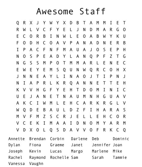 Awesome Staff Word Search Wordmint