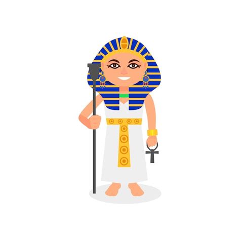 premium vector female pharaoh with scepter and ankh cross in hands