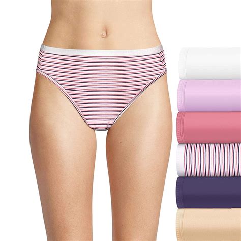 Hanes Womens Ultimate Comfort Cotton Hi Cut 6 Pack Brief Panty Bikini