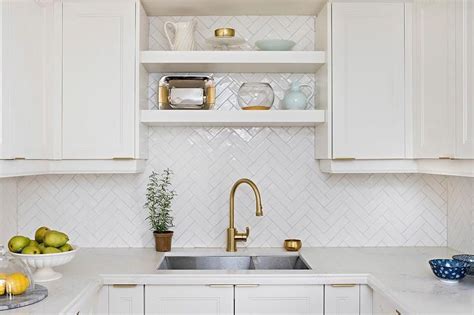 White Herringbone Tile Kitchen Backsplash Home Interior Design
