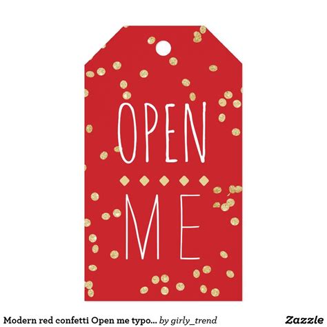 Modern Red Confetti Open Me Typography Christmas T Tags Holiday T