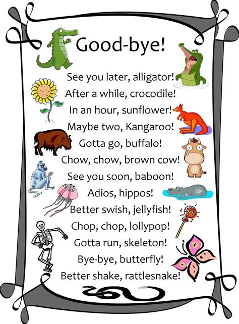 An Image Of A Poster With Words And Pictures On It That Say Good Bye