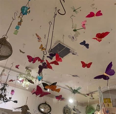 Hanging Butterflies Handmade Ceiling Colourful Bright Neon Retro Indie
