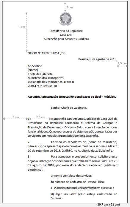Correspondência Oficial Conforme Manual De Redação Da Presidência Da República Padrão Ofício