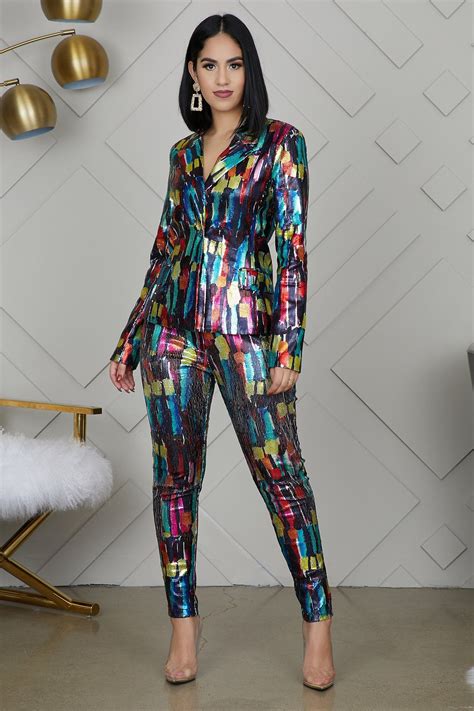 Multi Color Sequin Suit Pantsuits For Women Sequin Suit Blazer And