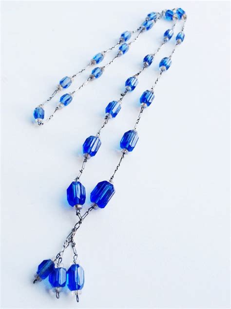 Art Deco Czech Glass Necklace Faceted Glass Bead Silver Etsy