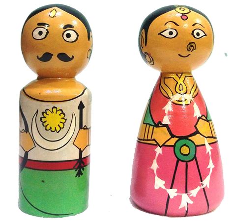 Crafts India Handcrafted Channapatna Wooden Swayamvara Couple Dolls