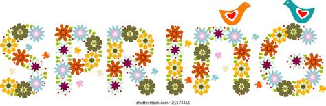 Word Spring Made Flowers Birds Butterflies Stock Vector Royalty Free