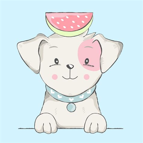 Cute Baby Dog With Watermelon Cartoon 621885 Download Free Vectors