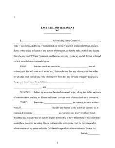 You can free download last will and testament form to fill,edit, print and sign. Free Printable Last Will And Testament Form (GENERIC) | Sample Printable Legal Forms (For ...