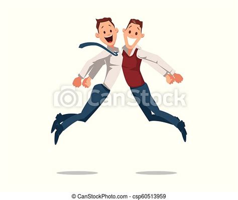 Happy Office Workers Jumping Vector Illustration Happy Office Workers