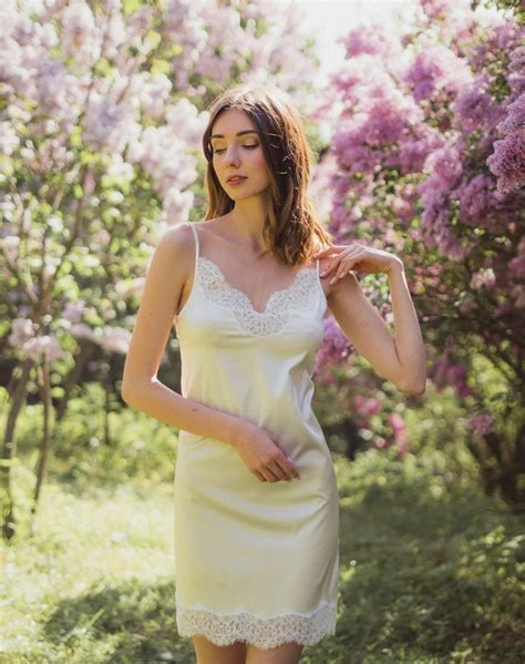 Short Silk Nightgown White Satin Silk Slip Dress Elegant Etsy
