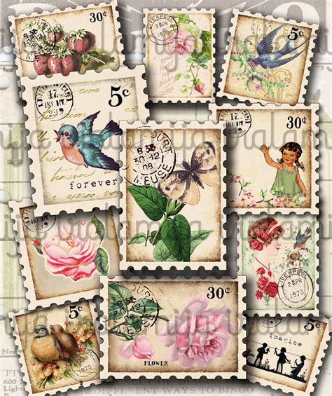 Old Stamps Faux Printable Stamps Junk Journal Ephemera Papers