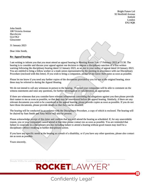 misconduct disciplinary appeal letter template rocket lawyer