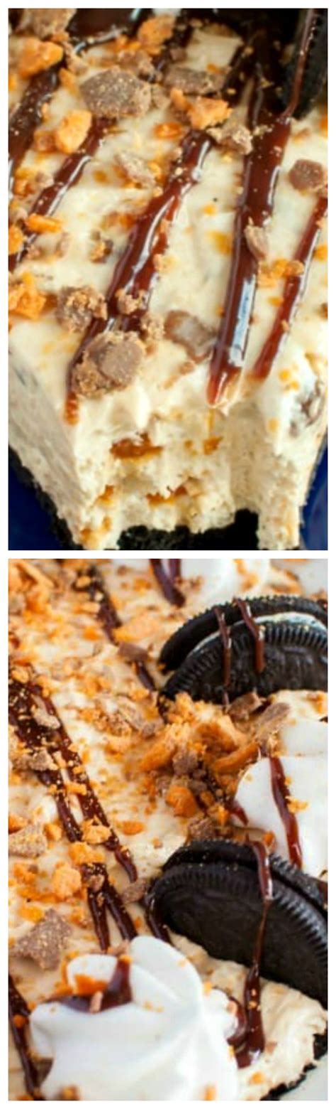 No Bake Butterfinger Cheesecake Pie With An Oreo Crust ~ It Is Out Of