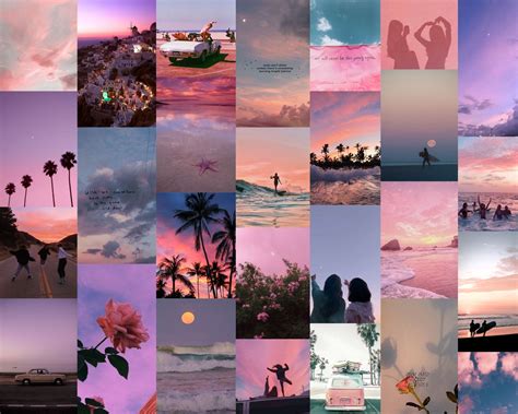 Pink Beach Sunset Wall Collage Kit 53 Images Etsy