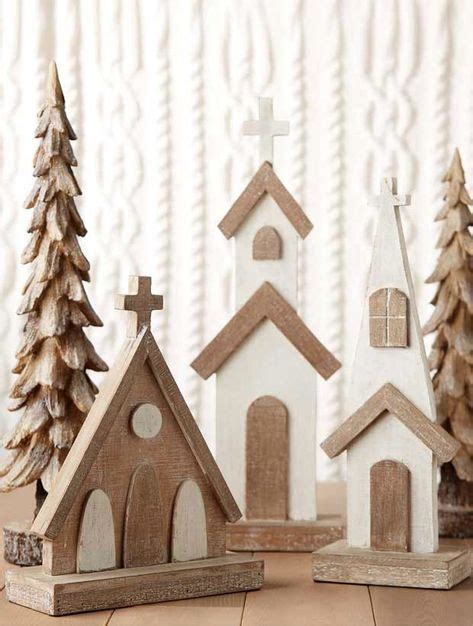 Tabletop Wooden Church Set Of 3 Decor Farmhouse Style Decorating