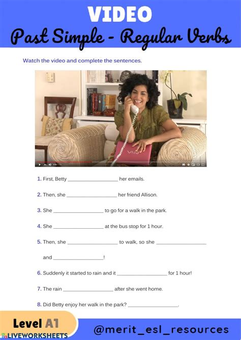 The Video Worksheet For Past Simple Regular Verbs Is Shown In Blue And