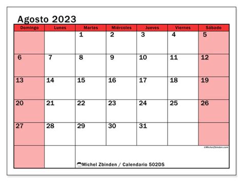 Calendario Agosto De 2023 Para Imprimir “502ds” Michel Zbinden Cr