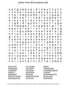 Laws are mere sentences made by people. Letter from Birmingham Jail Guided Reading Worksheet Crossword and Wordsearch