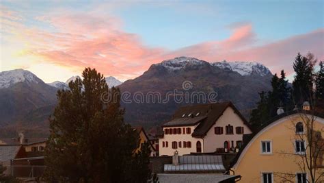 Pink Clouds Over The Swiss Alps Stock Image Image Of Mountain Alps