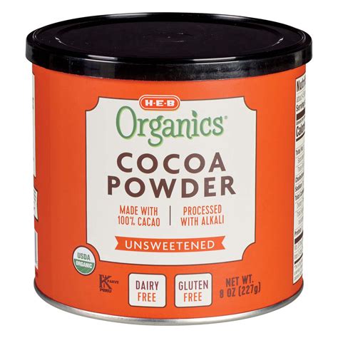 H E B Organics 100 Unsweetened Cocoa Powder Shop Baking Chocolate