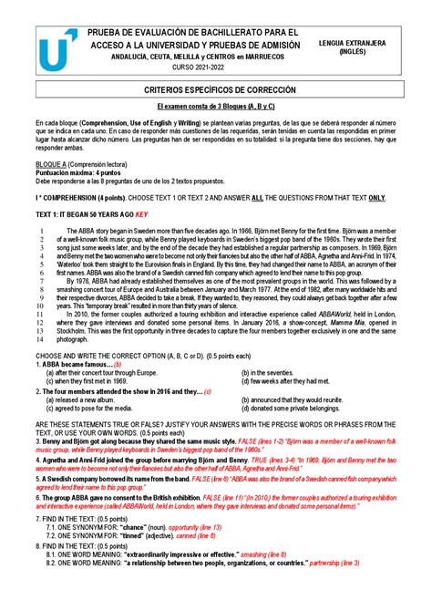 Examen De Selectividad 2021 2022 Exámenes Selectividad De Inglés