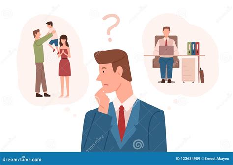Man Dressed in Business Suit Choosing between Family Responsibilities