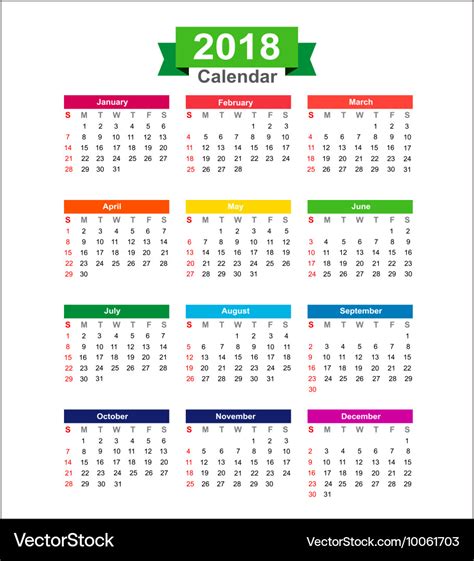 2018 Year Calendar Isolated On White Background Vector Image
