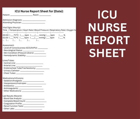 Icu Nurse Report Sheet Icu Nurse Brainicu Nurse Reporticu Etsy