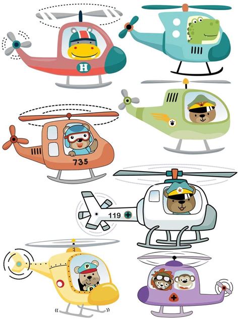 Vector Set Of Helicopters Cartoon With Funny Animals Pilots 22605017