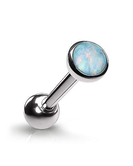 Body Sensitive White Synthetic Opal Astm F 136 Titanium Barbell 14
