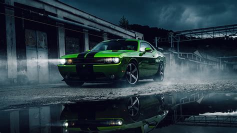 Download 3840x2160 Wallpaper Green Dodge Challenger Muscle Car 2020
