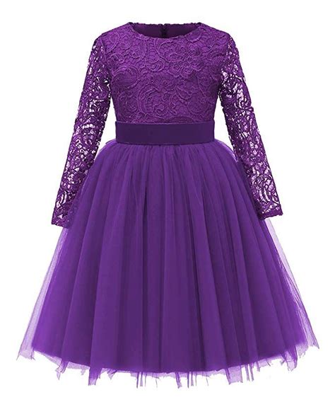 Flower Girl Dress Long Sleeves Lace Top Tulle Skirt Girls Lace Party