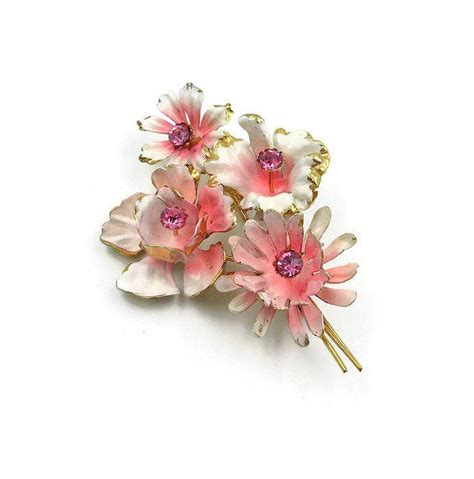 Vintage Austria Flower Enamel Rhinestone Brooch Gold Tone Etsy Vintage Brooches Vintage