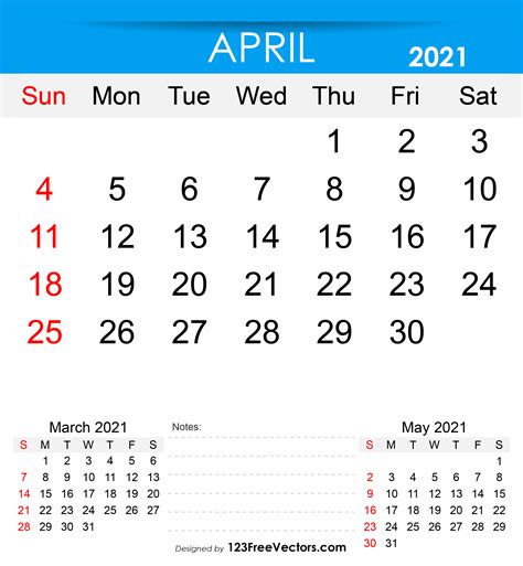 Free Free Printable April 2021 Calendar