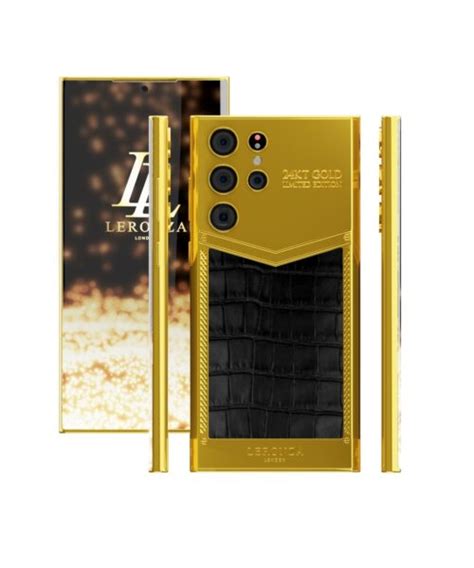 24k Gold Samsung Galaxy S23 Ultra 5g With Black Crocodile Exotic Skin