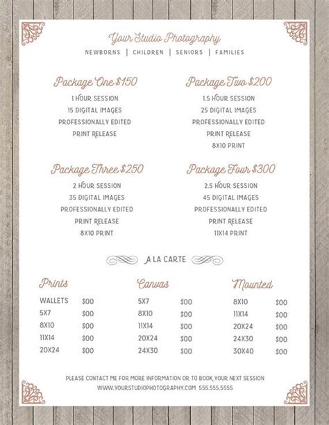 Price list template | ready, set, action! Photography Package Pricing - Photographer Price List ...